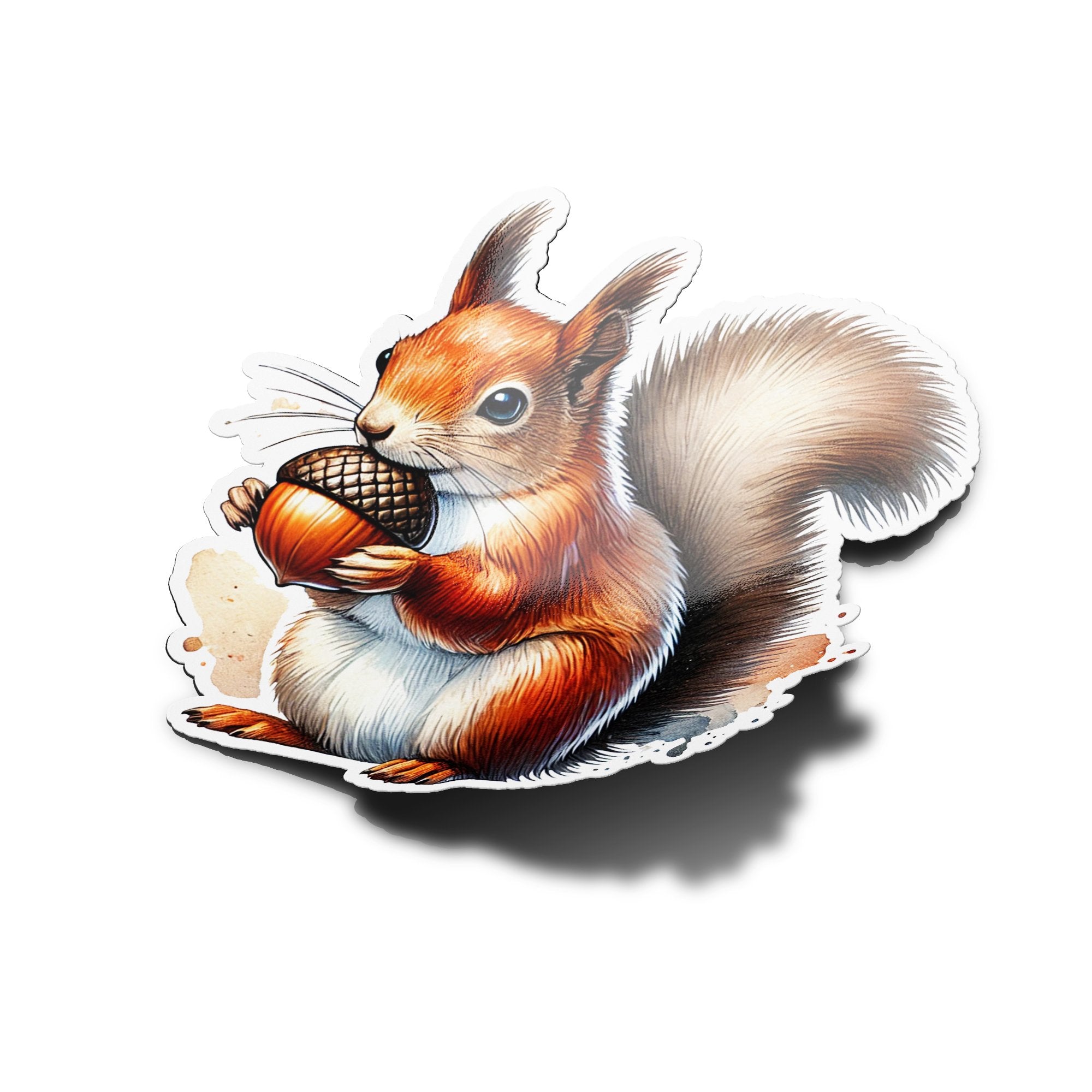 Sticker Vinyle Écureuil et Noisette | Illustration Aquarelle | Autocollant Étanche et Résistant aux UV