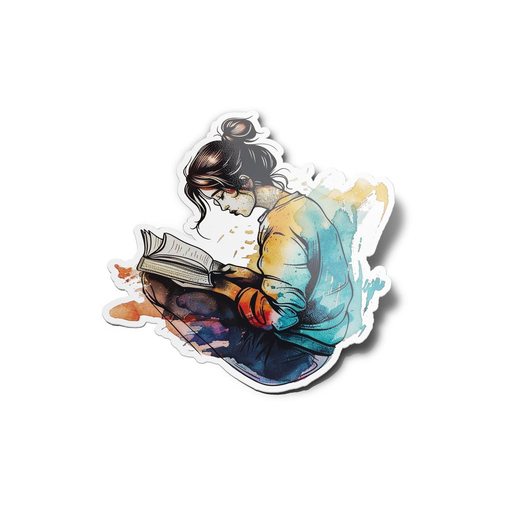 Autocollant Vinyle 'Lectrice en Aquarelle' illustration mood - Vinyle Haut de Gamme Résistant à l'Eau et UV
