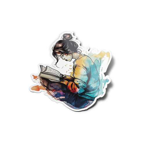Autocollant Vinyle 'Lectrice en Aquarelle' illustration mood - Vinyle Haut de Gamme Résistant à l'Eau et UV