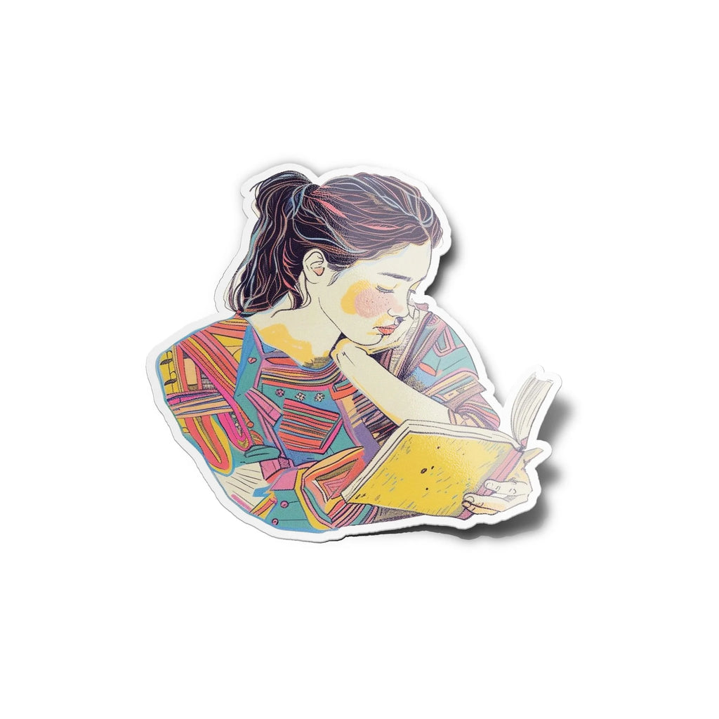 Sticker Femme Élégante Lecture livre illustration - Vinyle Haut de Gamme Résistant à l'Eau et UV