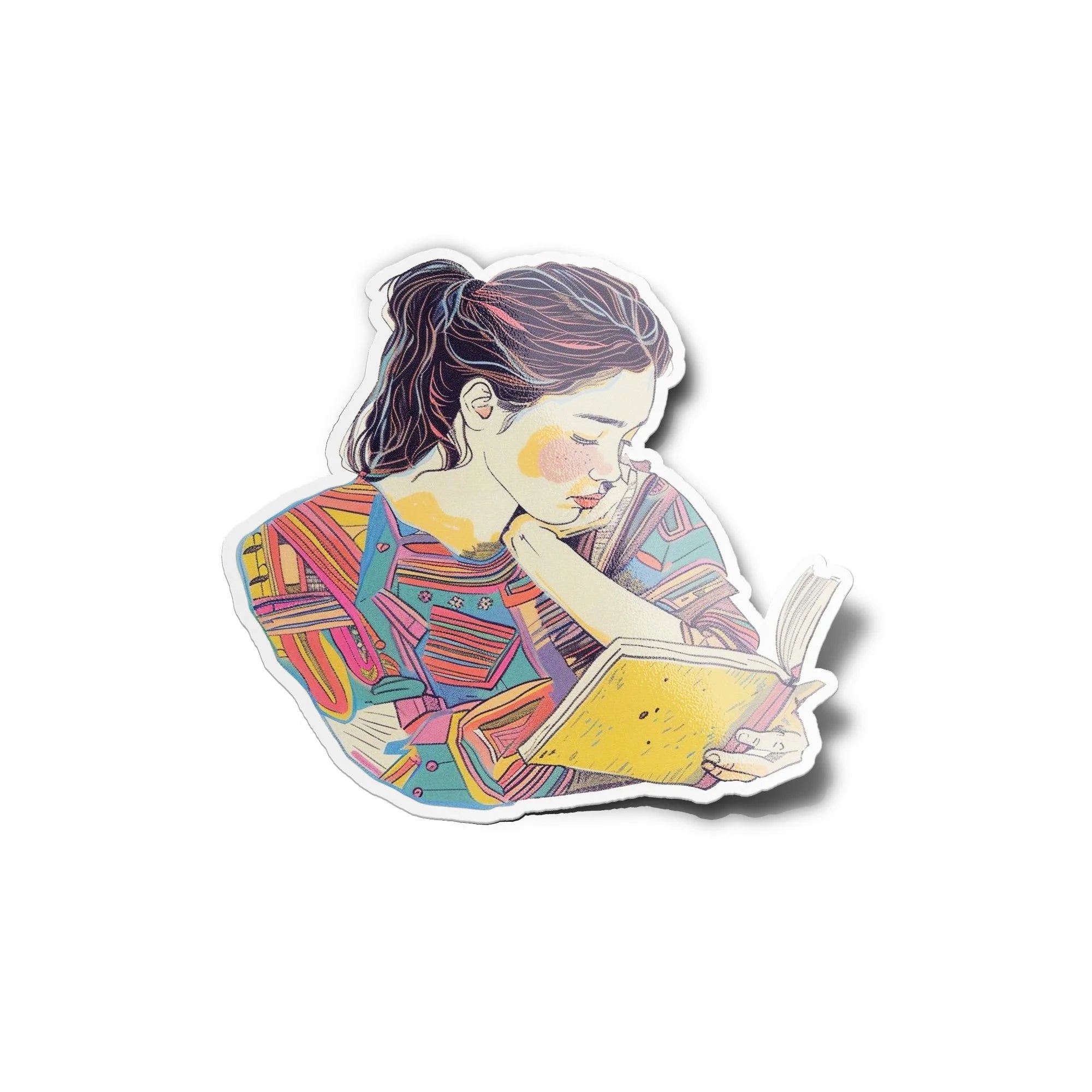 Sticker Femme Élégante Lecture livre illustration - Vinyle Haut de Gamme Résistant à l'Eau et UV