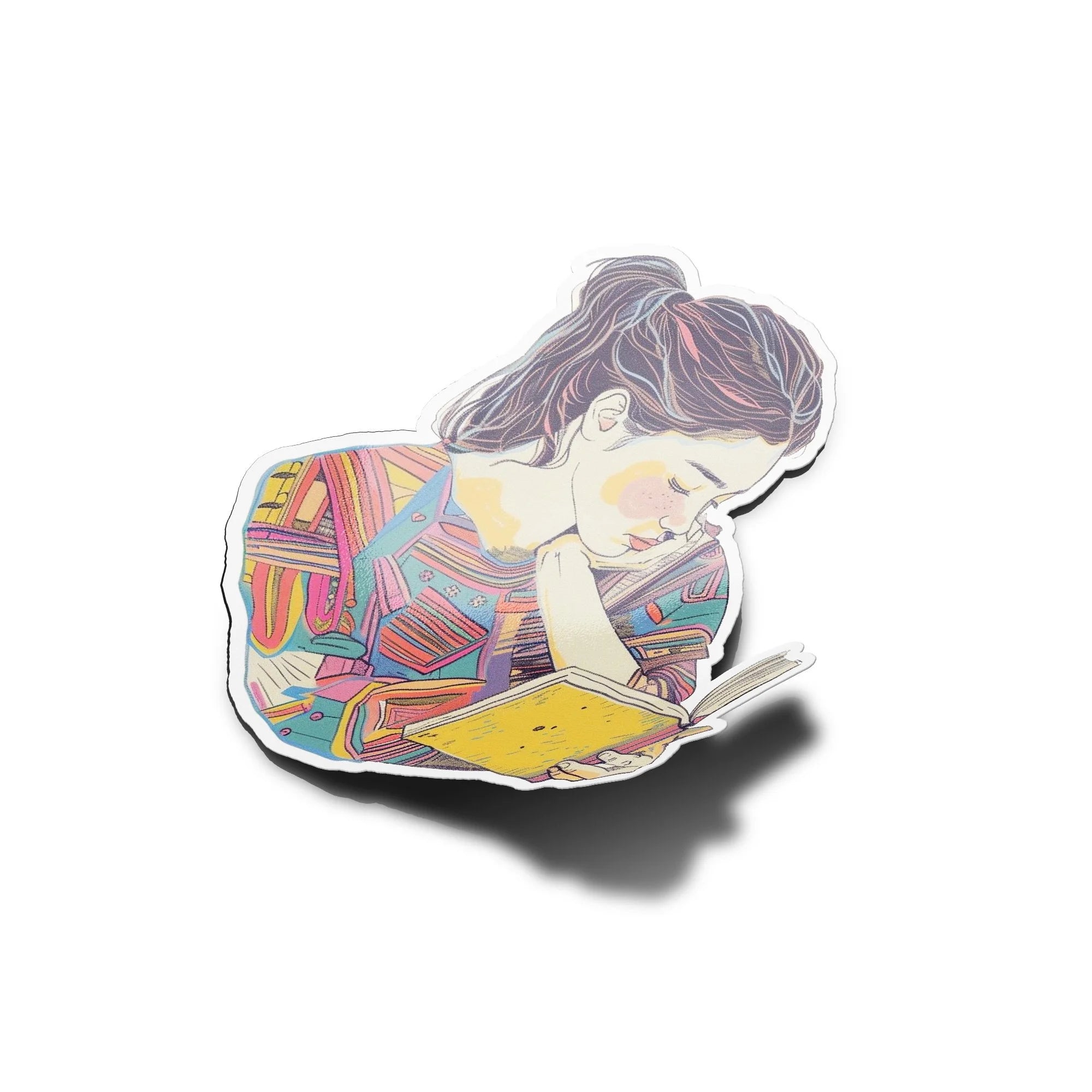 Sticker Femme Élégante Lecture livre illustration - Vinyle Haut de Gamme Résistant à l'Eau et UV