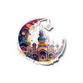 Sticker Vinyle Islamique "Symbole du Ramadan" – Croissant de Lune et Mosquée Colorée | Autocollant Résistant à l’Eau et
