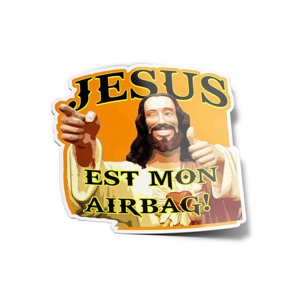 Sticker Vinyle "Jésus est mon Airbag" – Autocollant Voiture Drôle | Résistant à l’Eau et aux UV