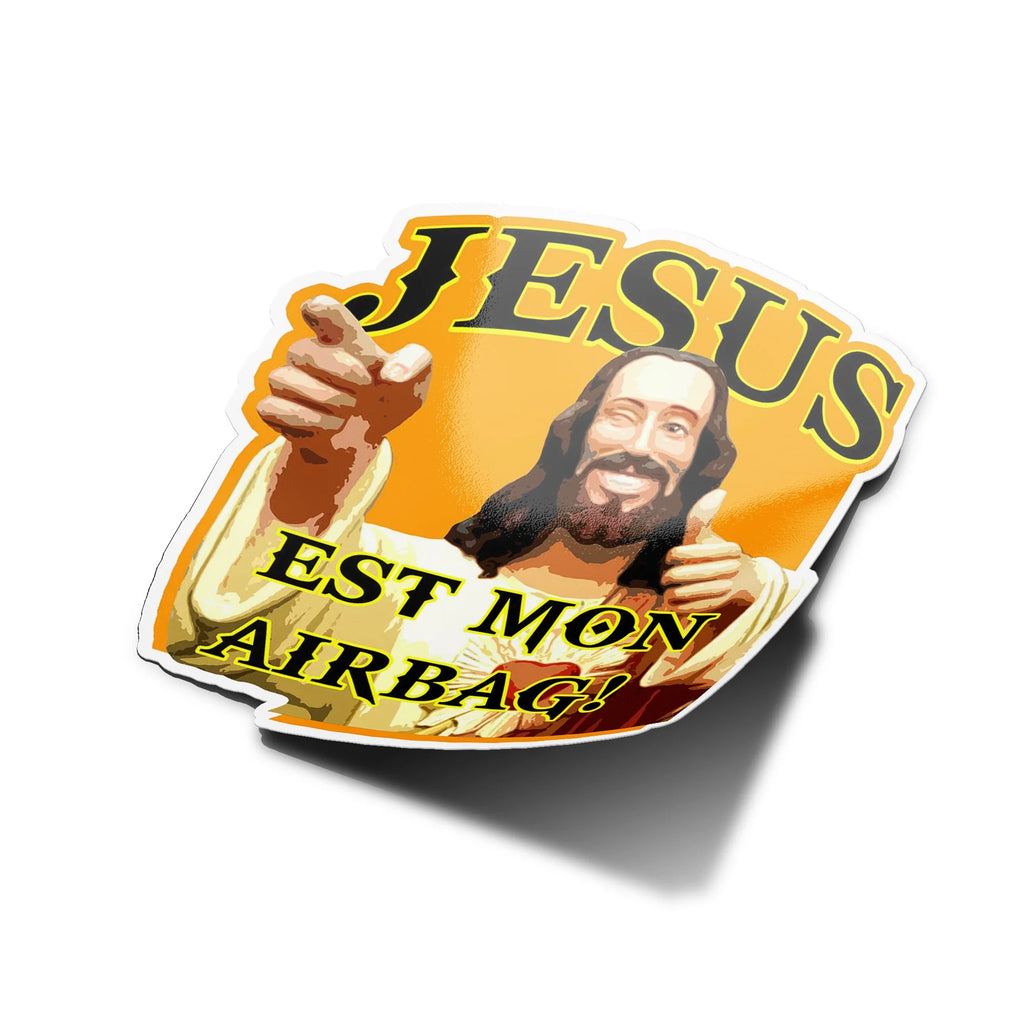 Sticker Vinyle "Jésus est mon Airbag" – Autocollant Voiture Drôle | Résistant à l’Eau et aux UV