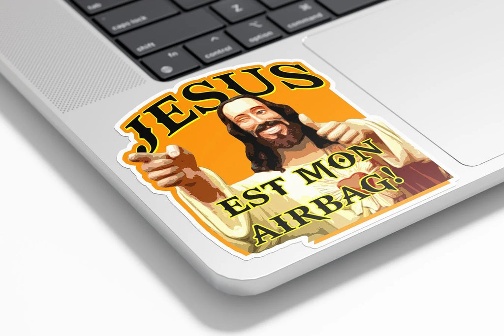 Sticker Vinyle "Jésus est mon Airbag" – Autocollant Voiture Drôle | Résistant à l’Eau et aux UV