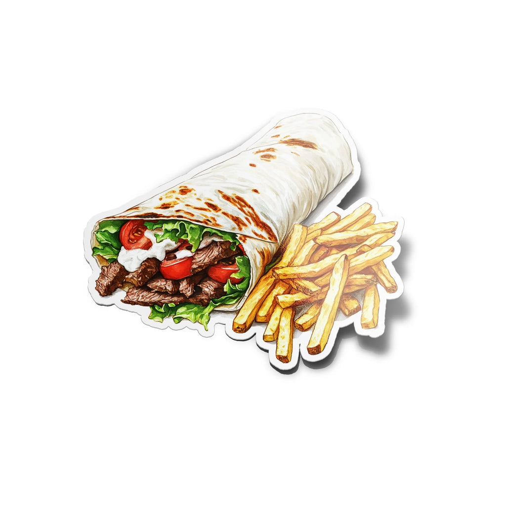 Sticker Kebab & Frites – Autocollant Vinyle Street Food – Résistant Eau & UV – Illustration Gourmande