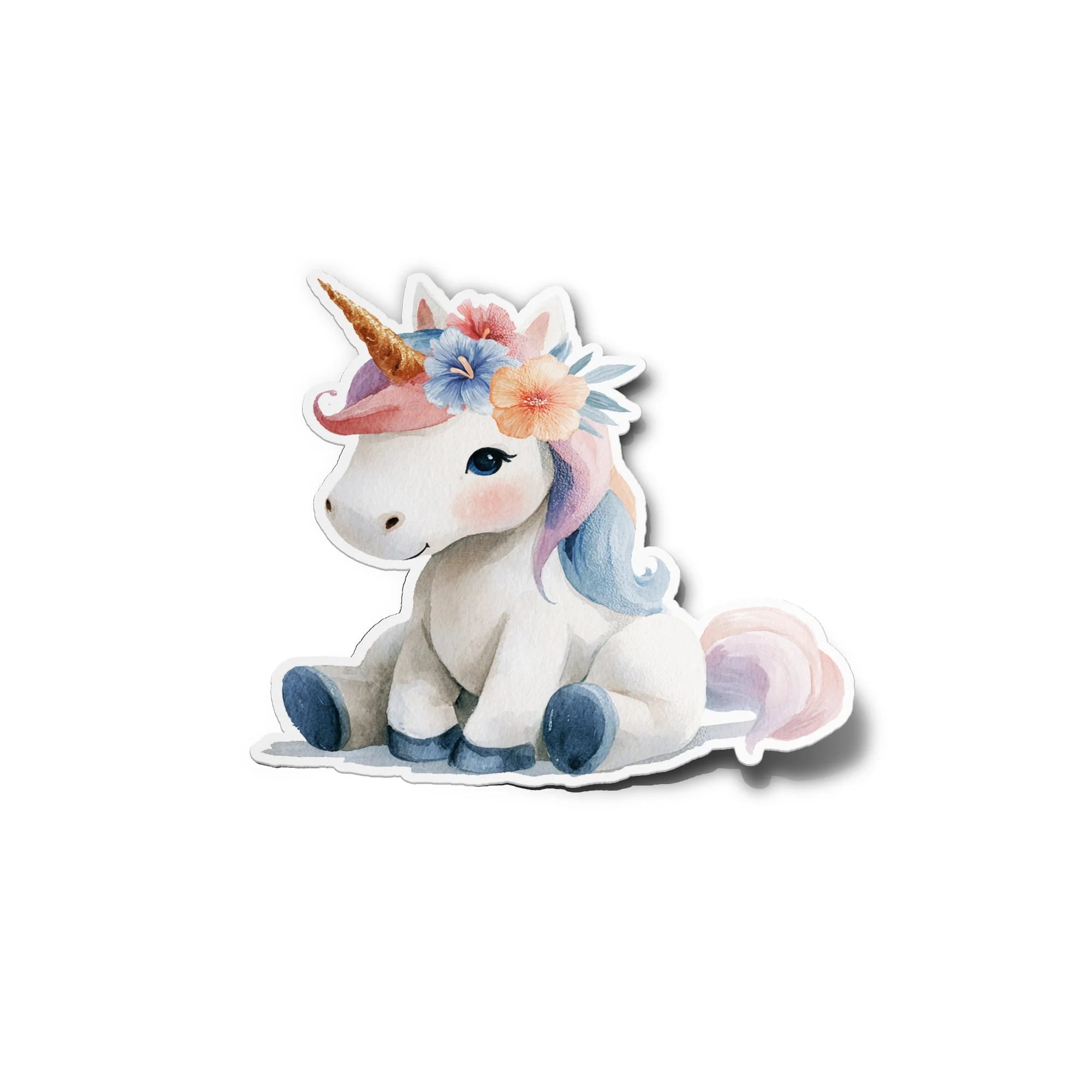 Sticker Licorne Mignonne en Aquarelle – Autocollant Vinyle Résistant Eau & UV – Décoration Féérique Enfant