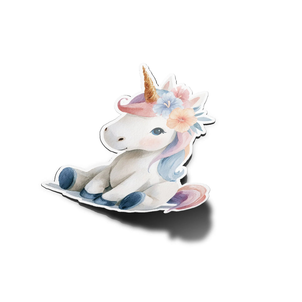 Sticker Licorne Mignonne en Aquarelle – Autocollant Vinyle Résistant Eau & UV – Décoration Féérique Enfant