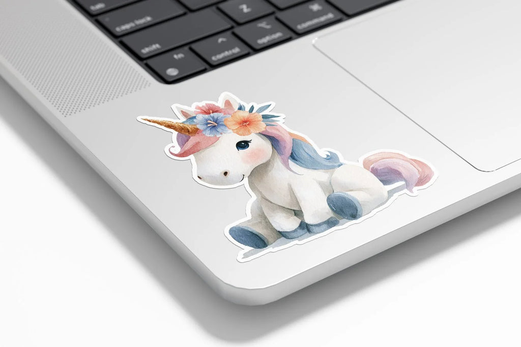 Sticker Licorne Mignonne en Aquarelle – Autocollant Vinyle Résistant Eau & UV – Décoration Féérique Enfant