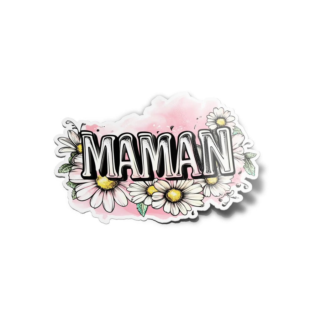 Sticker Vinyle Maman – Autocollant Fleuri avec Marguerites – Cadeau d'Amour pour Mère – Résistant UV & Eau
