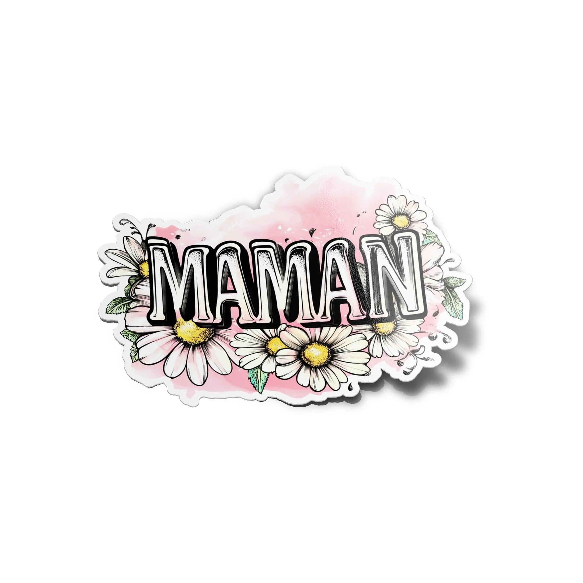 Sticker Vinyle Maman – Autocollant Fleuri avec Marguerites – Cadeau d'Amour pour Mère – Résistant UV & Eau