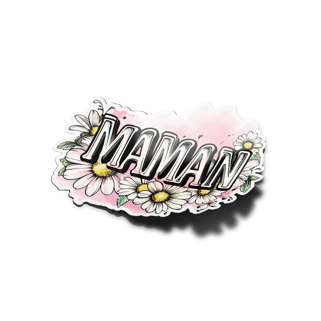 Sticker Vinyle Maman – Autocollant Fleuri avec Marguerites – Cadeau d'Amour pour Mère – Résistant UV & Eau