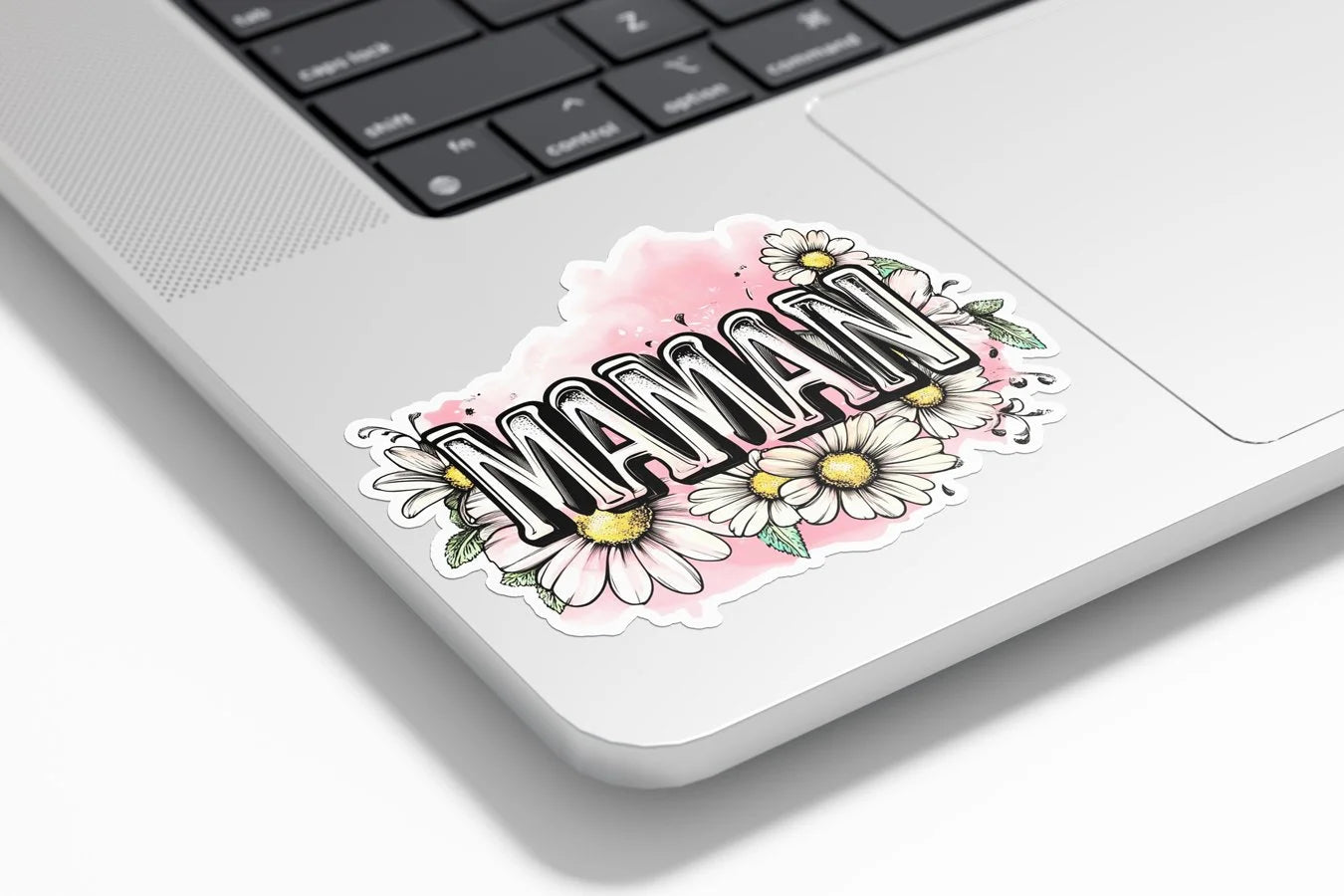 Sticker Vinyle Maman – Autocollant Fleuri avec Marguerites – Cadeau d'Amour pour Mère – Résistant UV & Eau