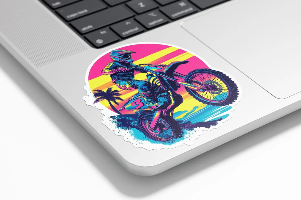Sticker Motocross Rétro Néon – Autocollant Vinyle Dirt Bike – Résistant Eau & UV – Style Années 90 & Freestyle