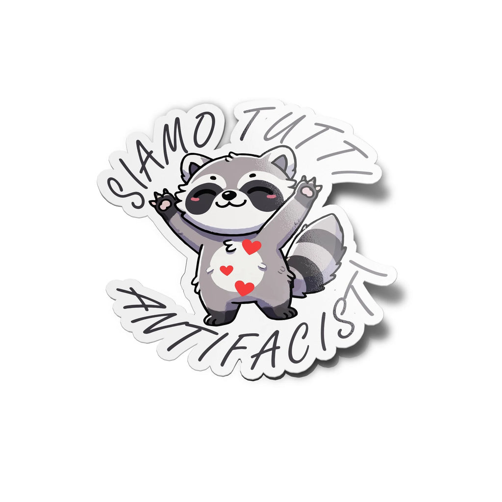 Sticker Raton Laveur Mignon avec Slogan "Siamo Tutti Antifascisti" – Autocollant Vinyle Résistant