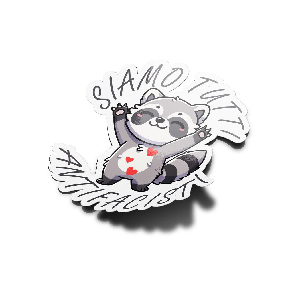 Sticker Raton Laveur Mignon avec Slogan "Siamo Tutti Antifascisti" – Autocollant Vinyle Résistant