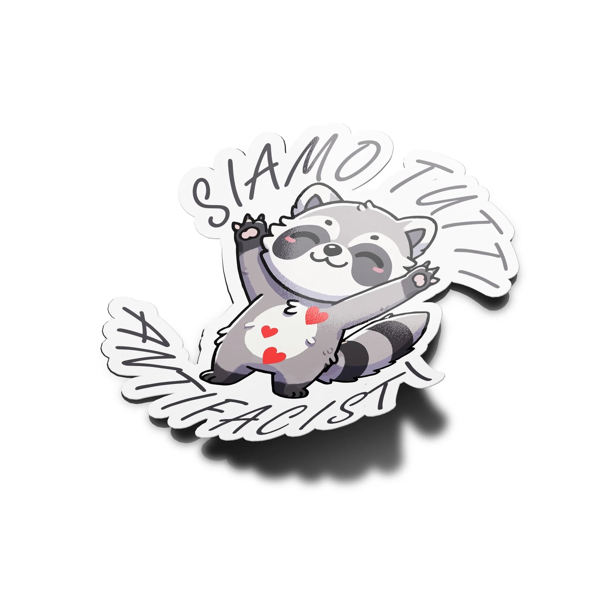 Sticker Raton Laveur Mignon avec Slogan "Siamo Tutti Antifascisti" – Autocollant Vinyle Résistant