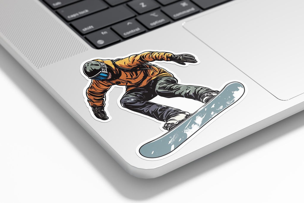 Sticker Vinyle Snowboard - Autocollant Freestyle Sport d’Hiver - Snowboarder en Saut - Résistant Eau & UV