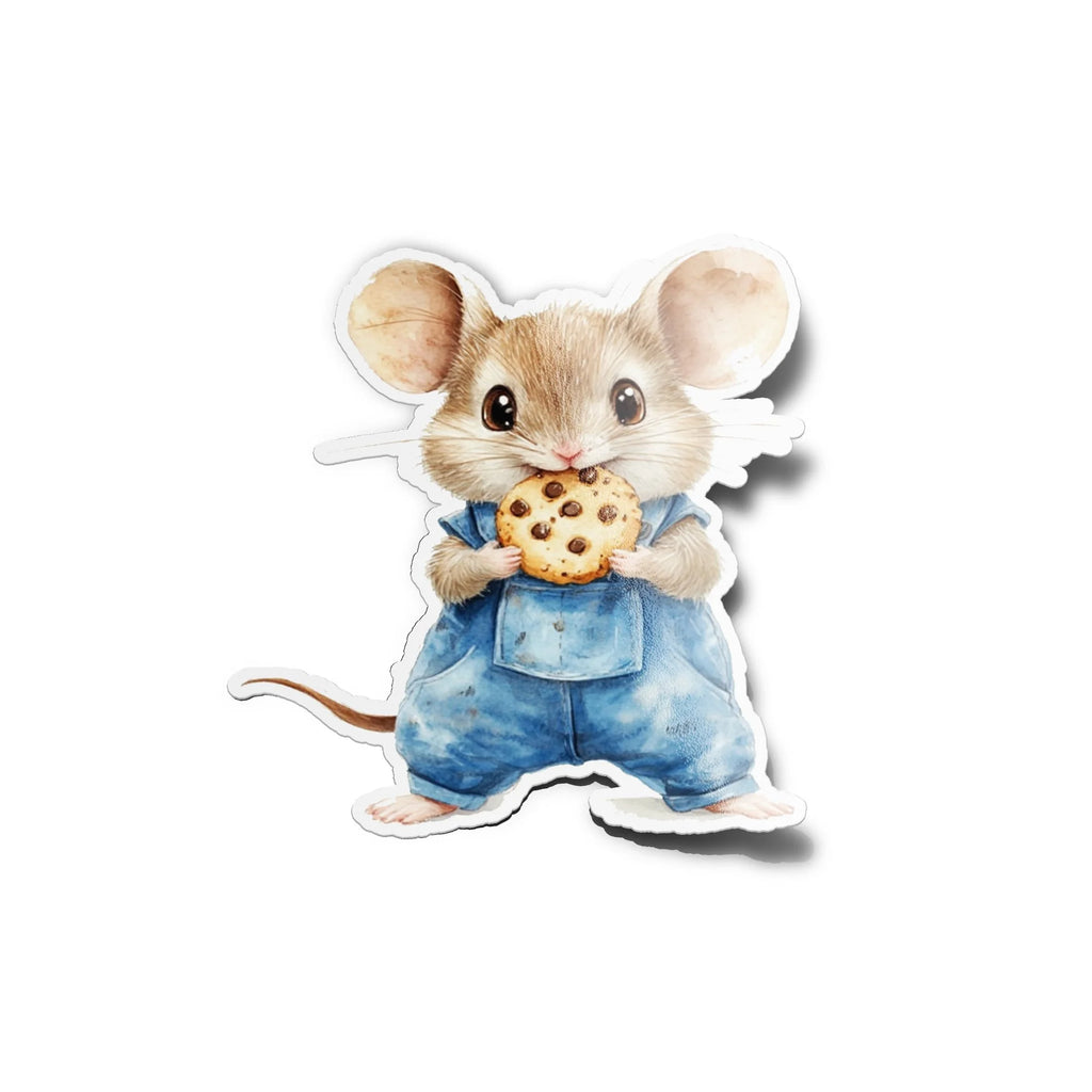 Sticker Vinyle Souris Mignonne & Cookie | Illustration Aquarelle | Autocollant Étanche et Résistant aux UV