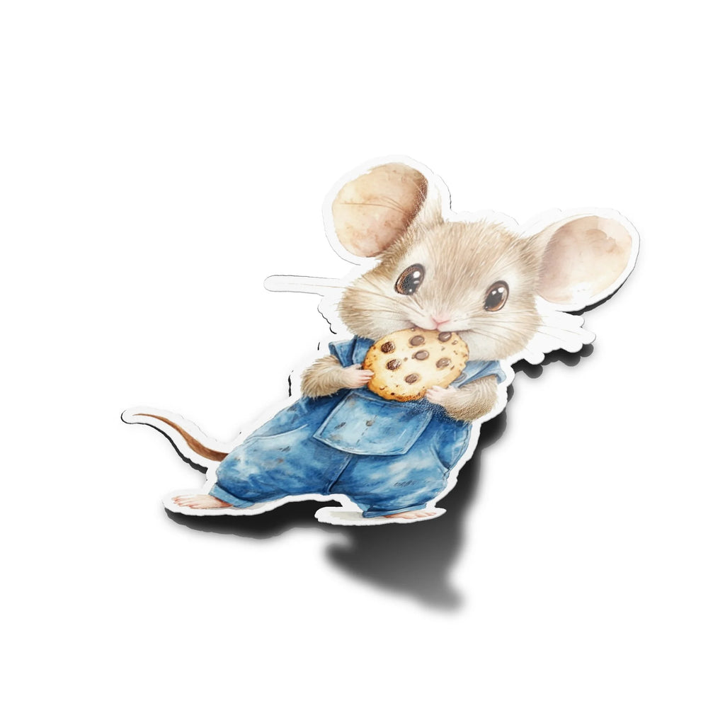 Sticker Vinyle Souris Mignonne & Cookie | Illustration Aquarelle | Autocollant Étanche et Résistant aux UV