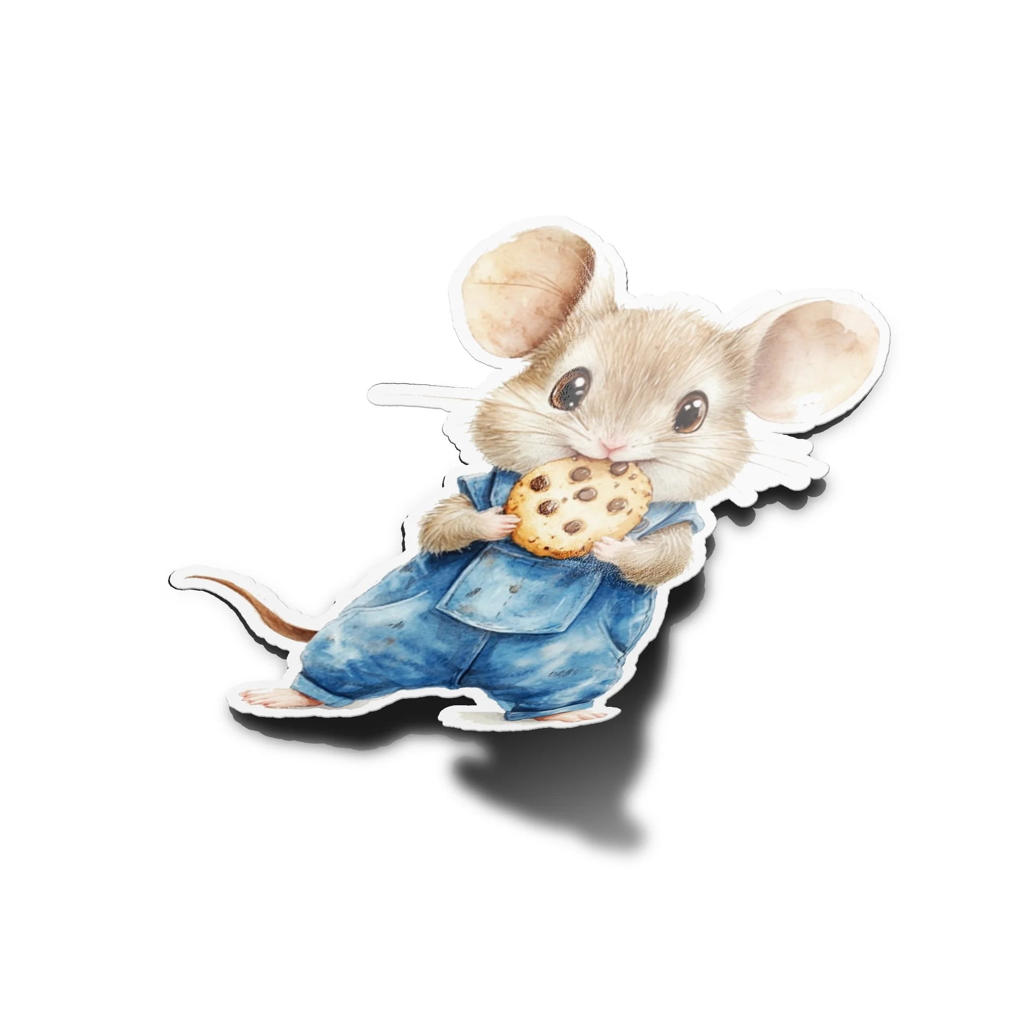 Sticker Vinyle Souris Mignonne & Cookie | Illustration Aquarelle | Autocollant Étanche et Résistant aux UV