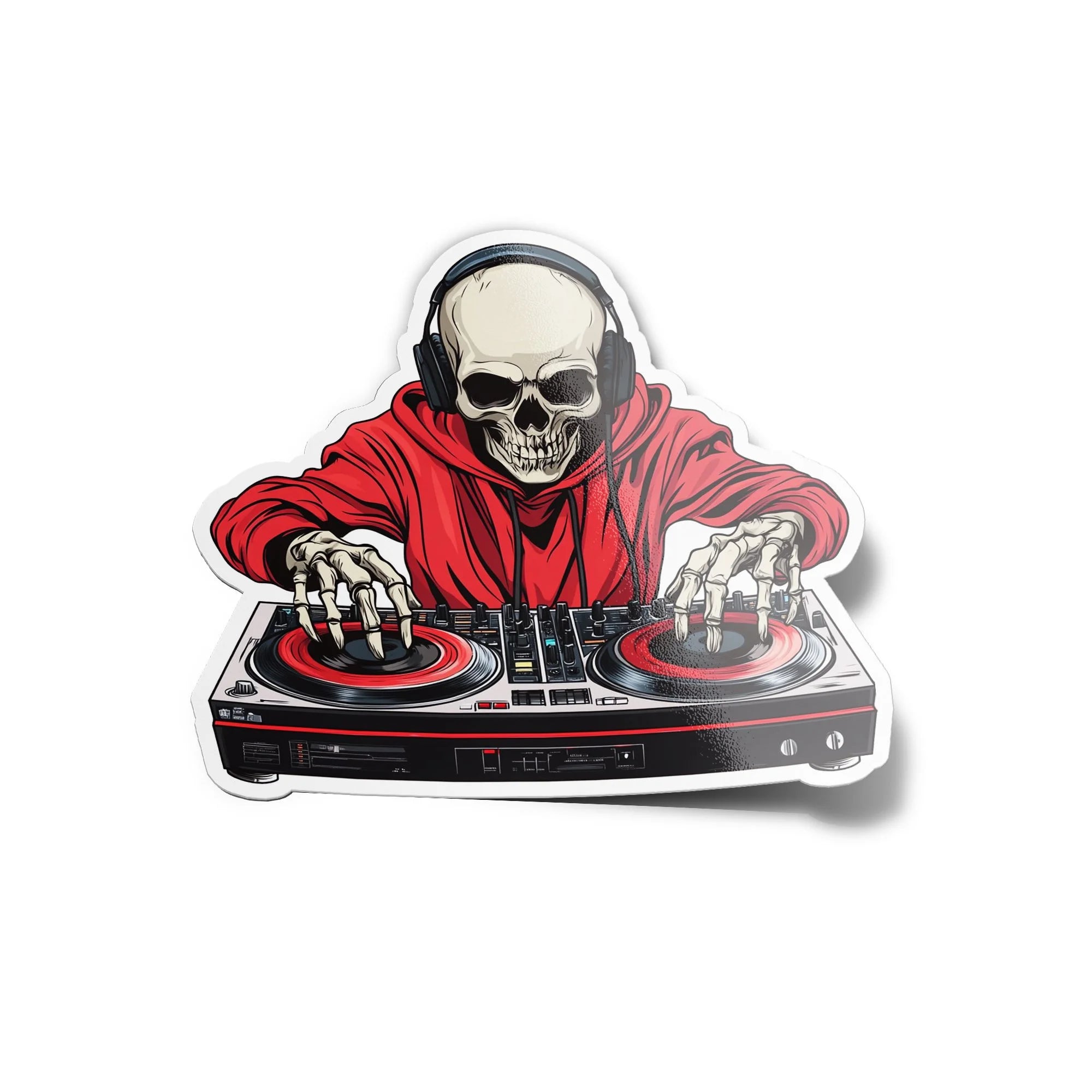 Sticker Vinyle DJ Squelette – Autocollant Musique Techno, Hip-Hop & House – Résistant UV & Eau