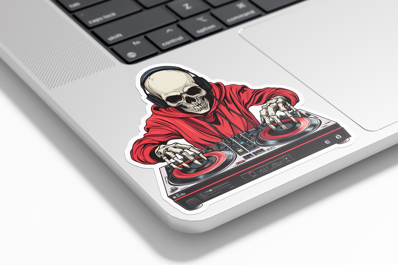 Sticker Vinyle DJ Squelette – Autocollant Musique Techno, Hip-Hop & House – Résistant UV & Eau