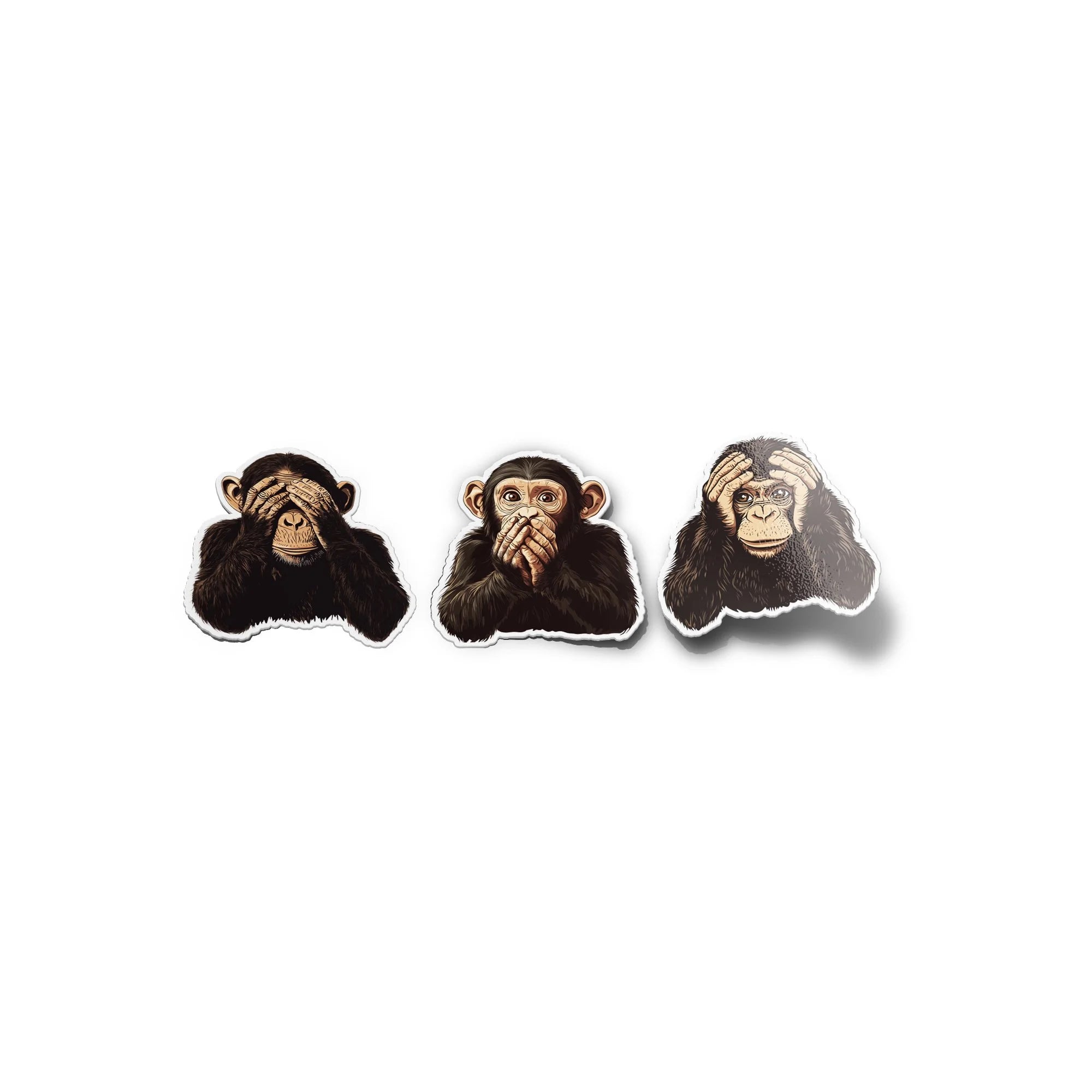 Pack de 3 Stickers Vinyle "Les Trois Singes de la Sagesse" – Emoji Singe | Autocollants Résistants à l’Eau et UV