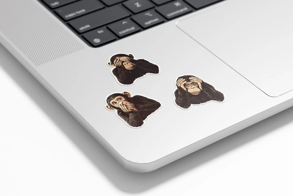 Pack de 3 Stickers Vinyle "Les Trois Singes de la Sagesse" – Emoji Singe | Autocollants Résistants à l’Eau et UV