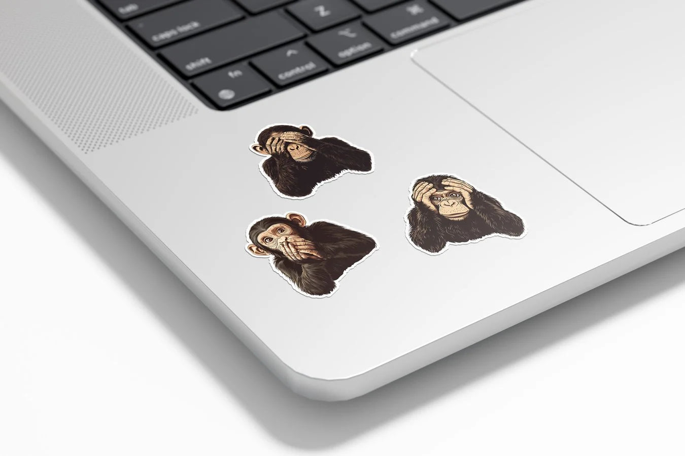 Pack de 3 Stickers Vinyle "Les Trois Singes de la Sagesse" – Emoji Singe | Autocollants Résistants à l’Eau et UV