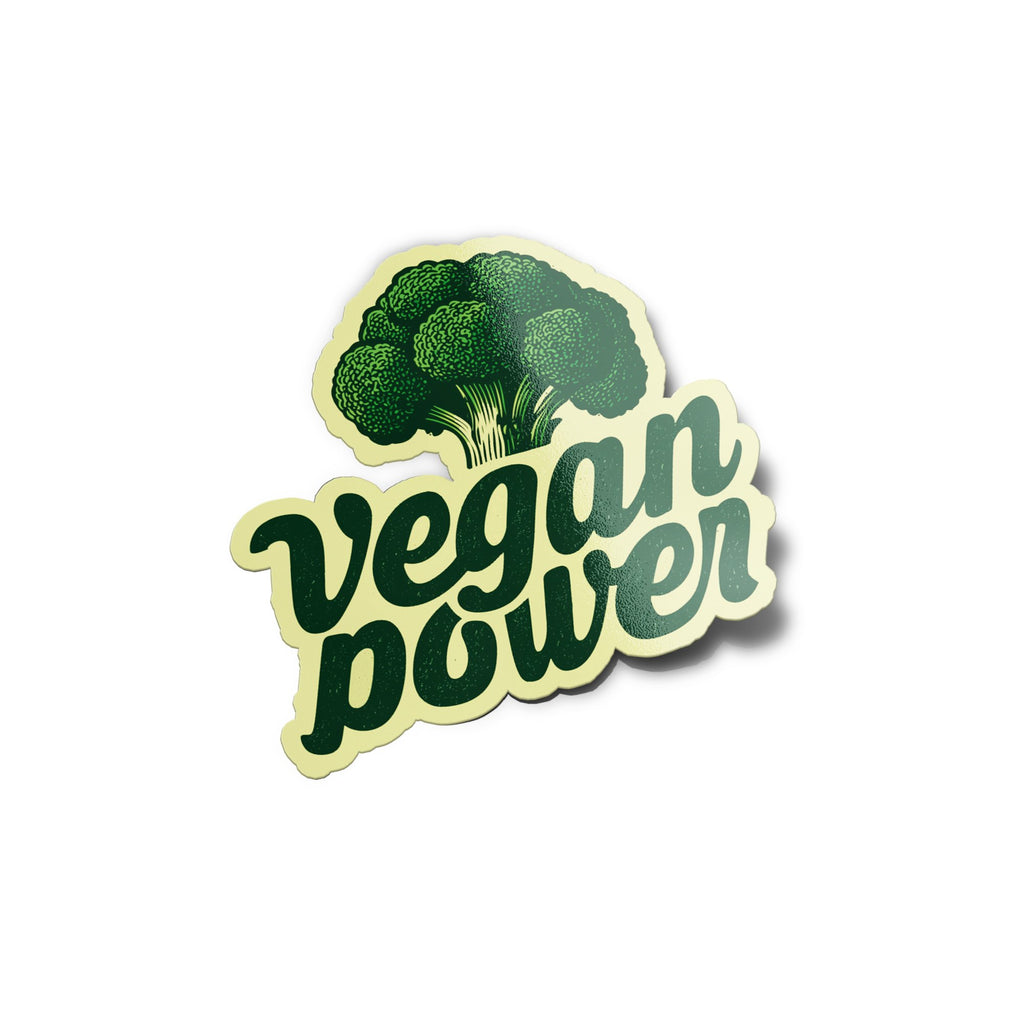 Sticker vinyle VEGAN POWER – Autocollant brocoli illustré, message vegan, résistant eau & UV