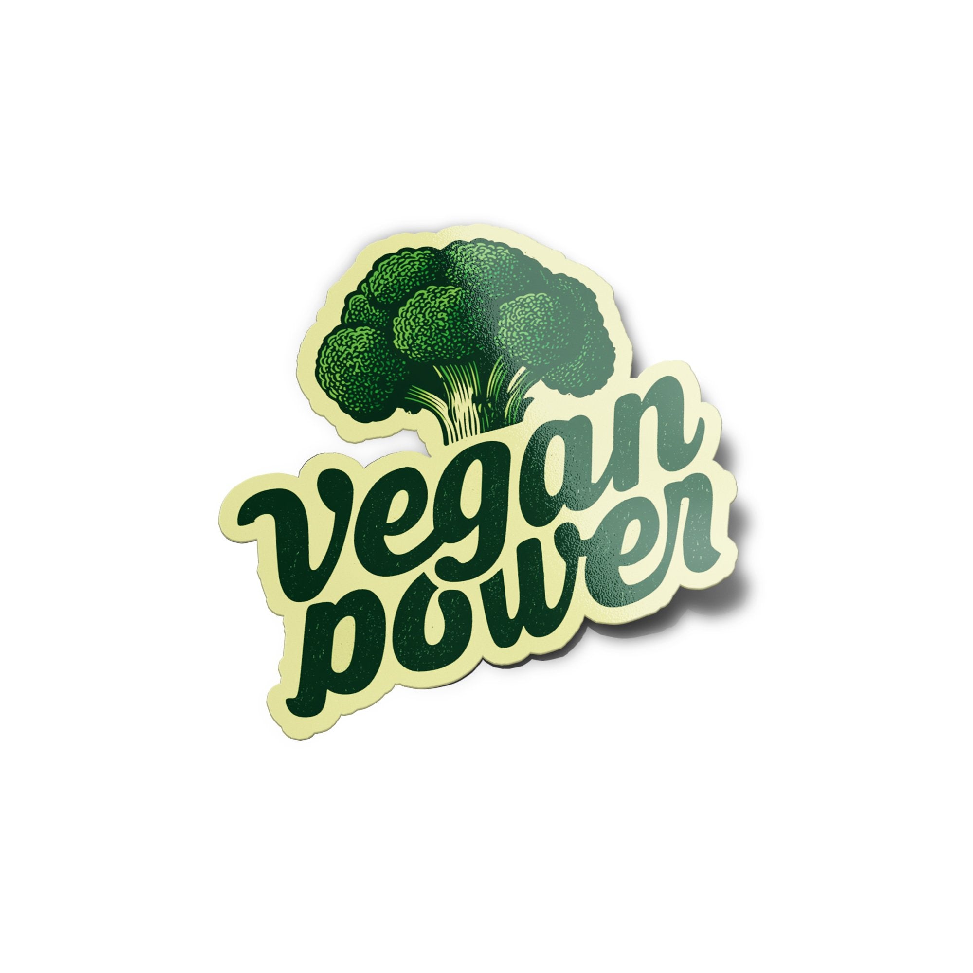 Sticker vinyle VEGAN POWER – Autocollant brocoli illustré, message vegan, résistant eau & UV