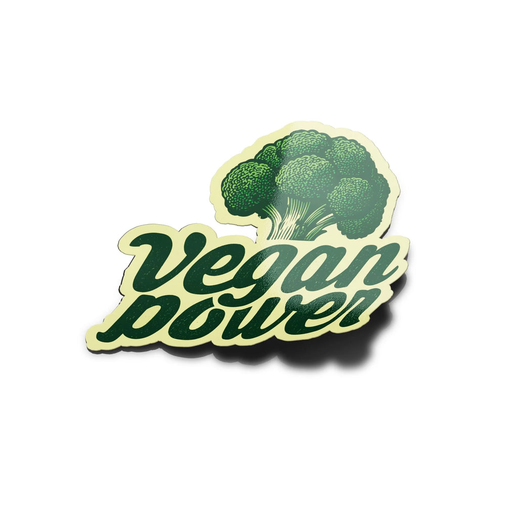 Sticker vinyle VEGAN POWER – Autocollant brocoli illustré, message vegan, résistant eau & UV
