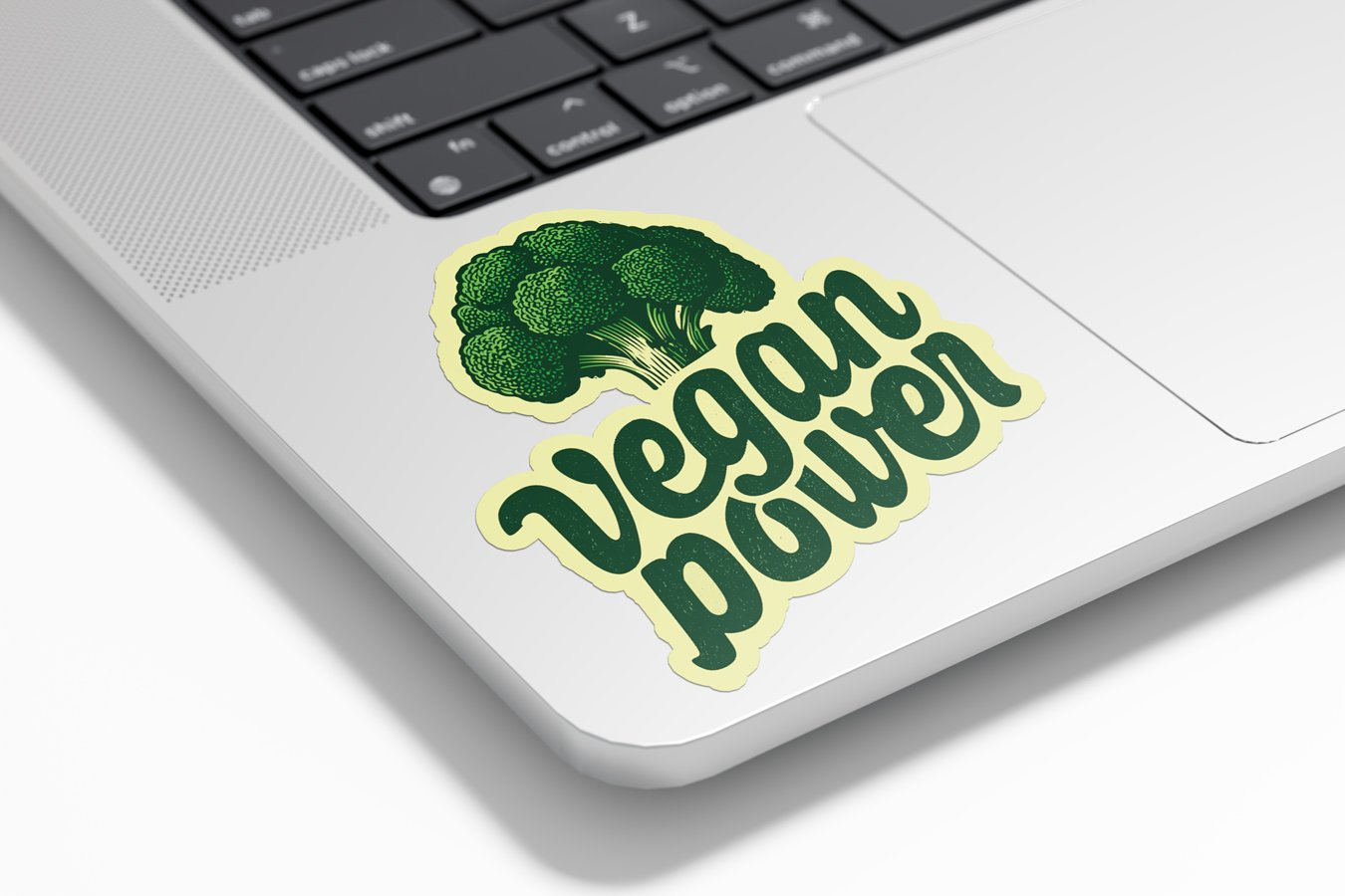 Sticker vinyle VEGAN POWER – Autocollant brocoli illustré, message vegan, résistant eau & UV