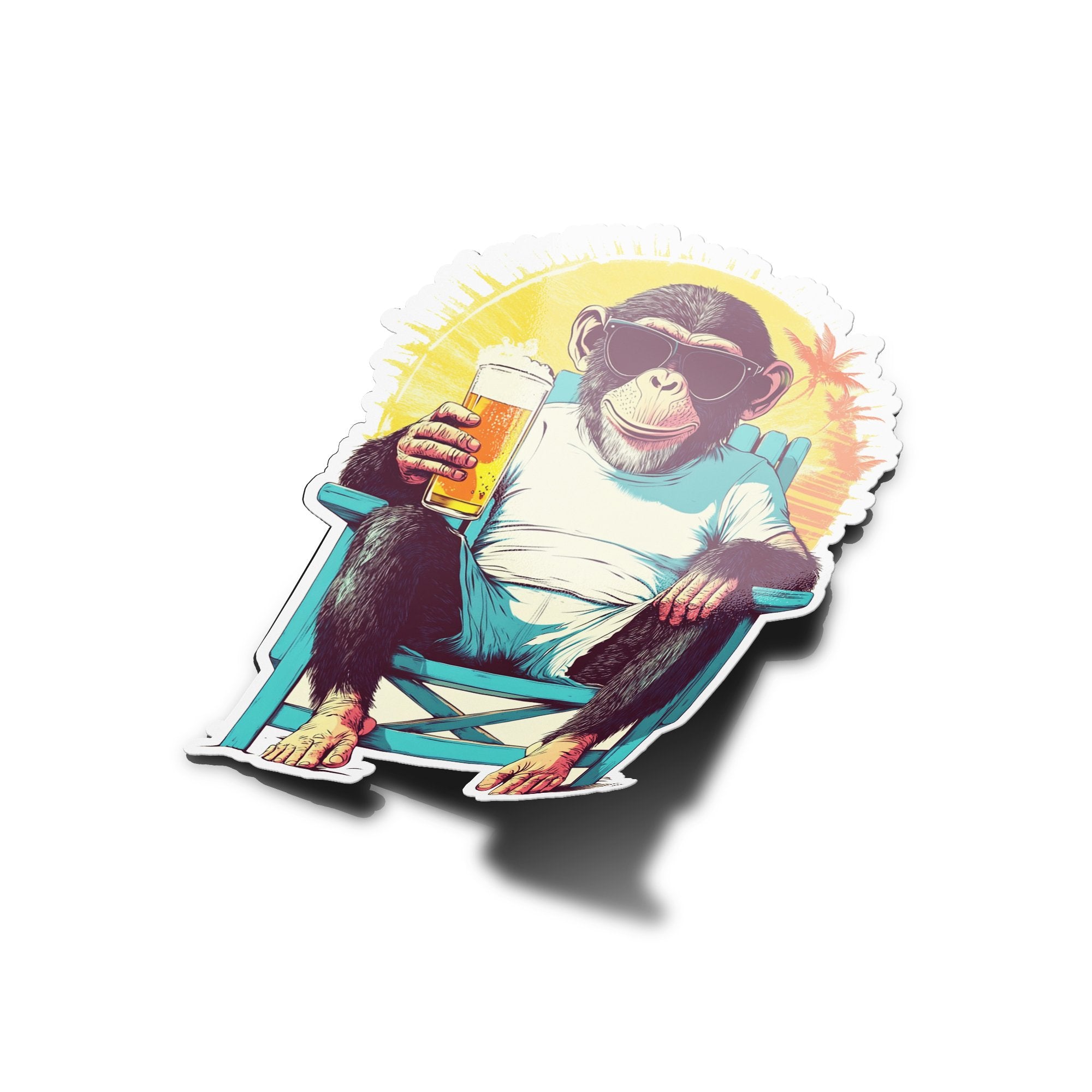Sticker Vinyle Singe Chill – Autocollant Plage, Bière & Coucher de Soleil – Waterproof & Résistant UV
