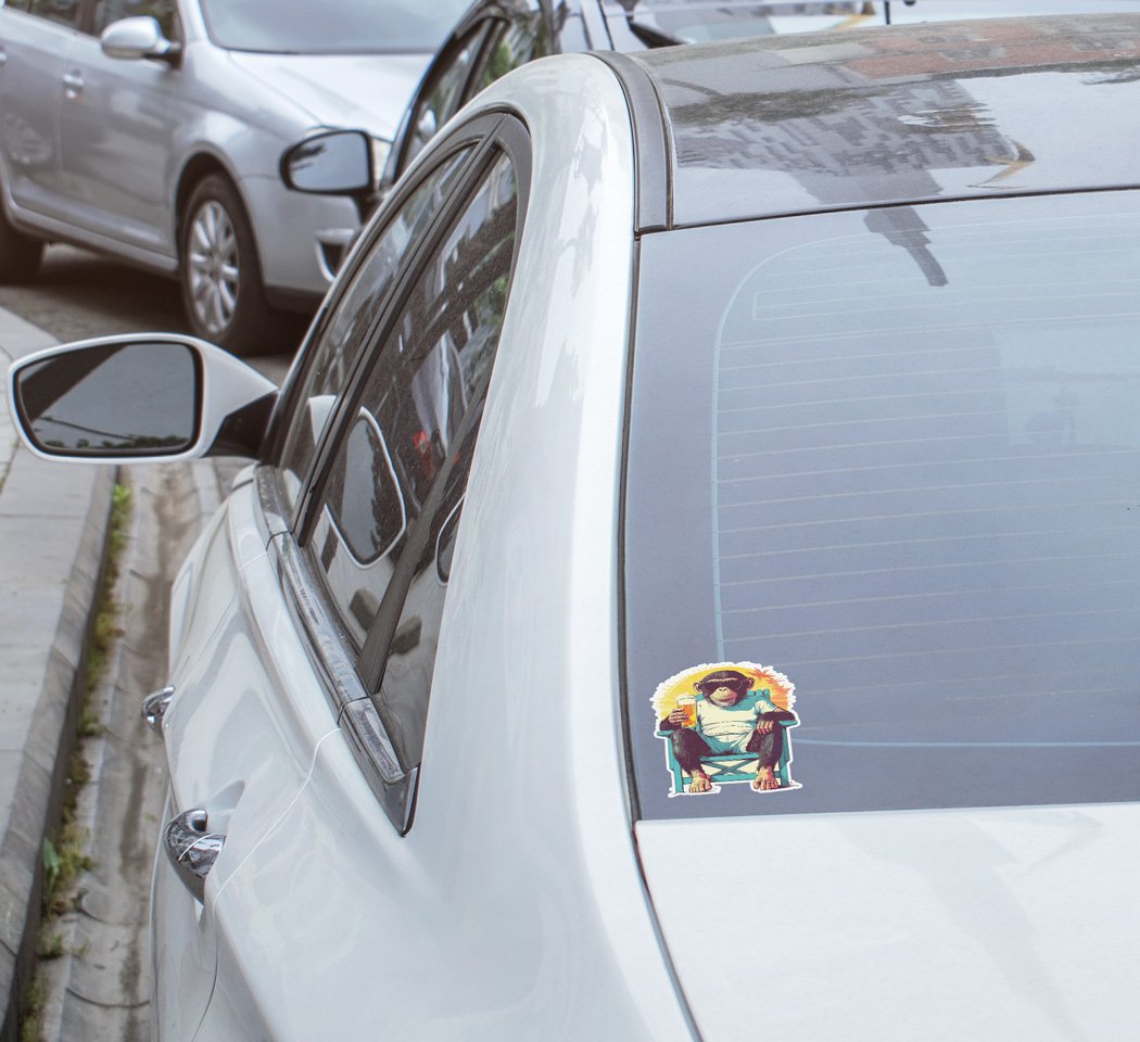 Sticker Vinyle Singe Chill – Autocollant Plage, Bière & Coucher de Soleil – Waterproof & Résistant UV