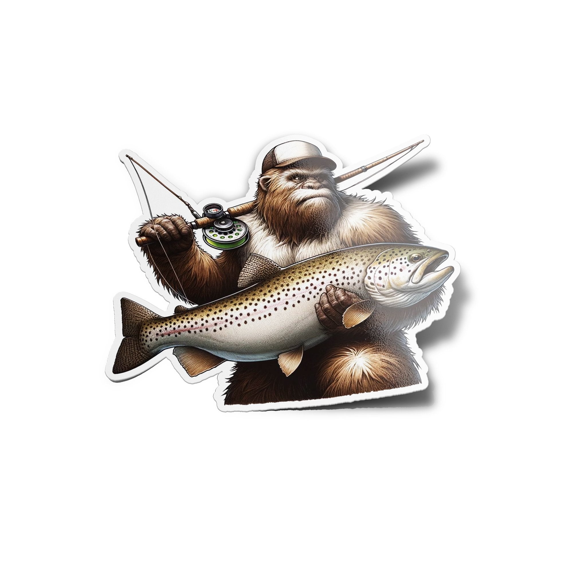 Sticker Yeti Pêcheur – Casquette & Truite, Passion Rivière - Vinyle Durable Eau/UV - Pêche