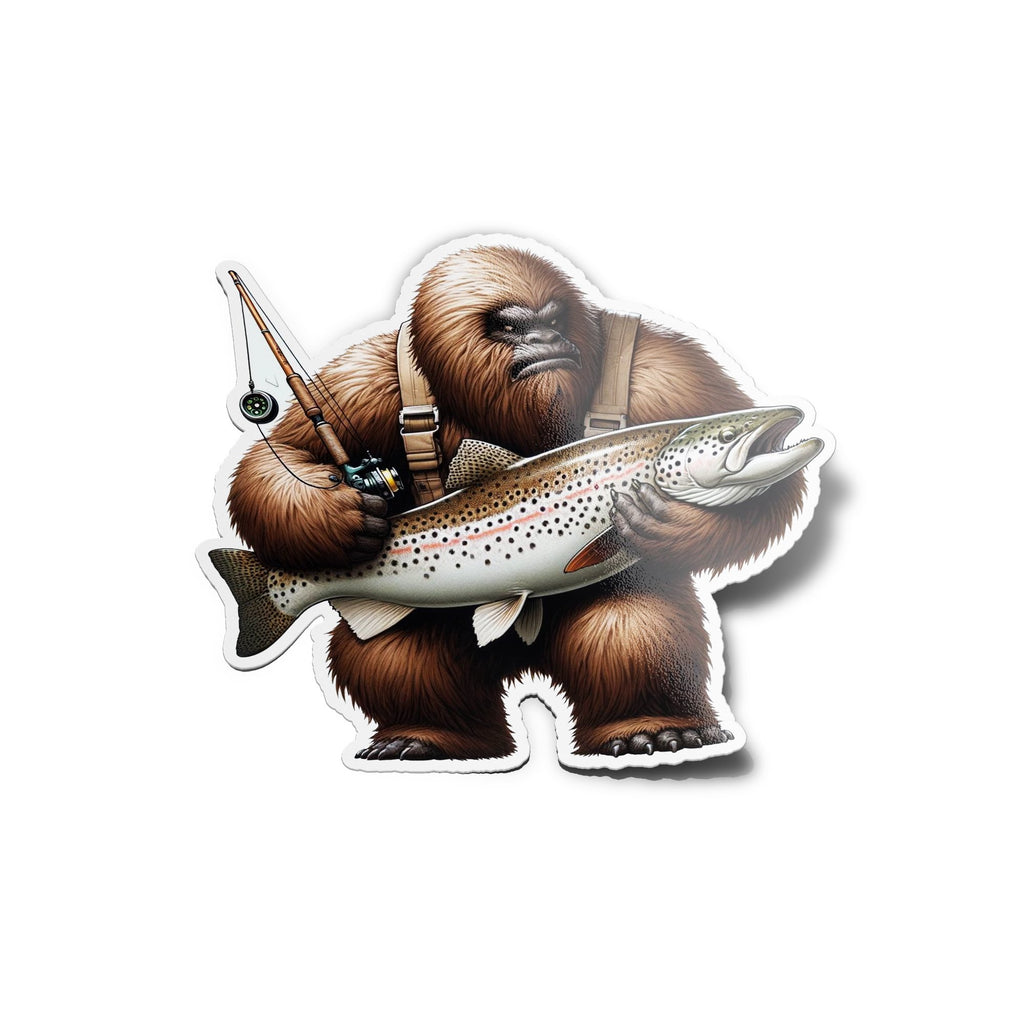 Sticker Fantaisiste Yéti Pêcheur - Vinyle Durable Eau/UV - Évasion Nature et Pêche