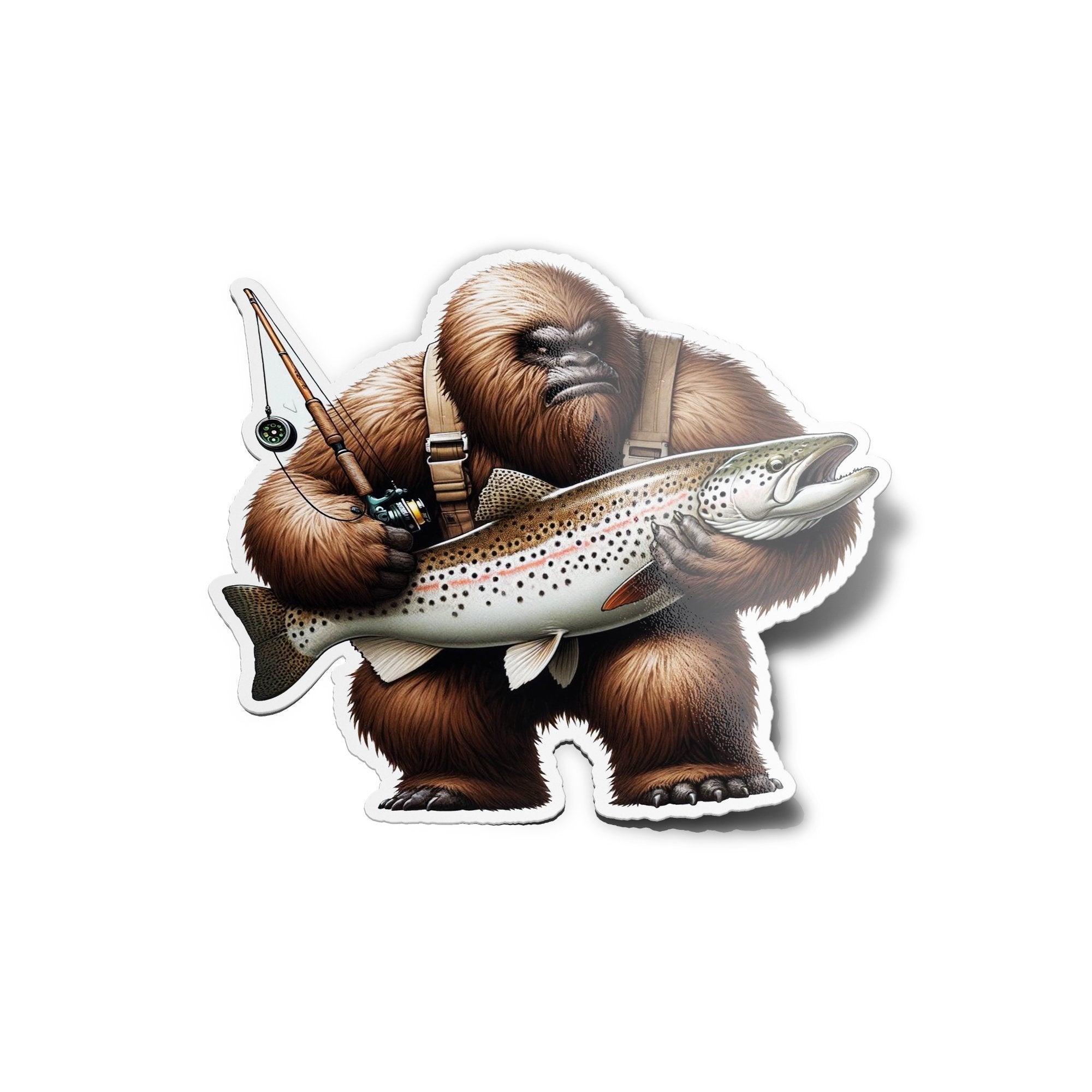 Sticker Fantaisiste Yéti Pêcheur - Vinyle Durable Eau/UV - Évasion Nature et Pêche