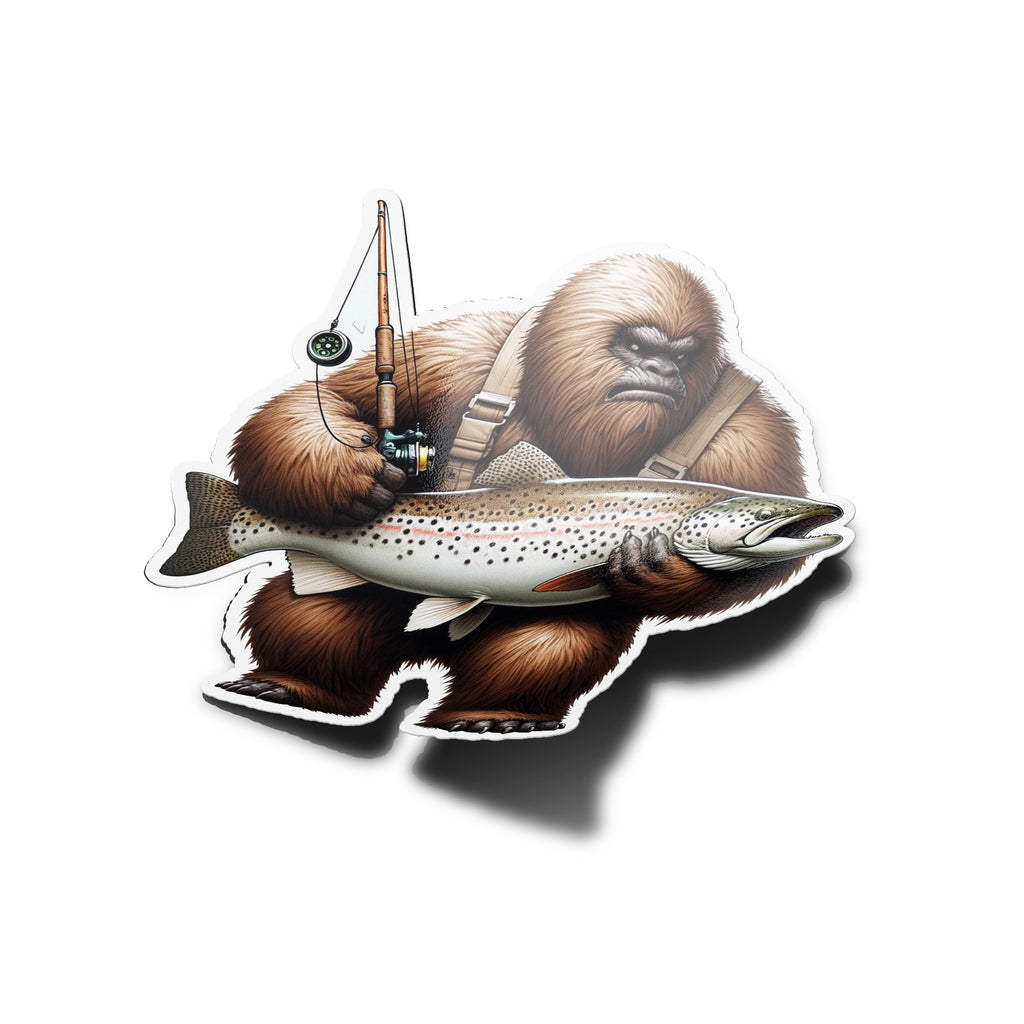 Sticker Fantaisiste Yéti Pêcheur - Vinyle Durable Eau/UV - Évasion Nature et Pêche