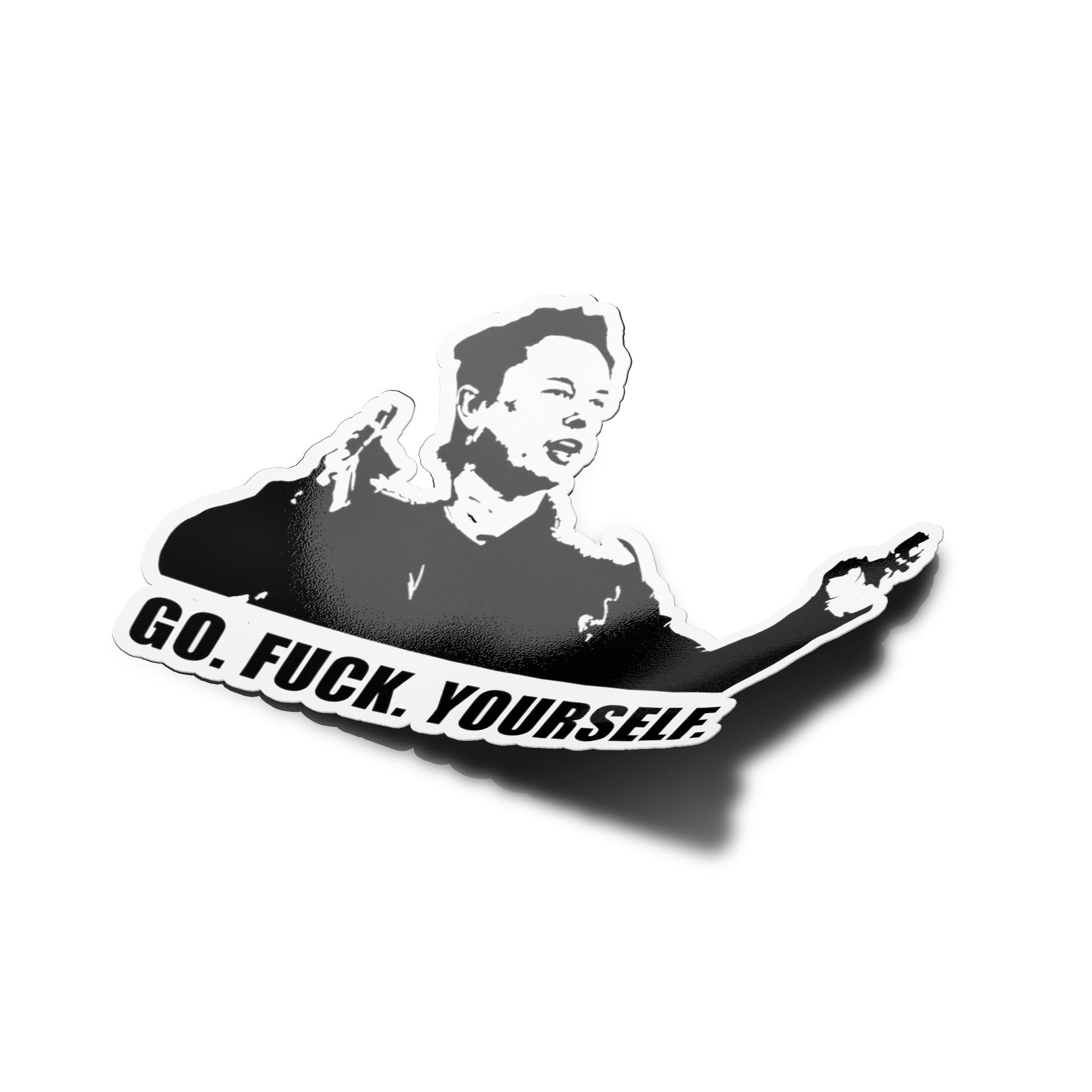Sticker Vinyle Elon Musk "Go Fuck Yourself" - Autocollant Découpé à la Forme, Résistant à l'Eau et aux UV