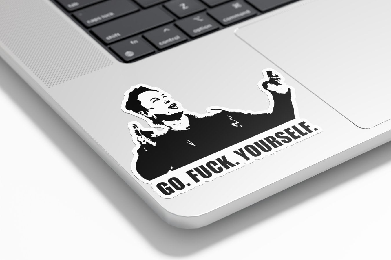 Sticker Vinyle Elon Musk "Go Fuck Yourself" - Autocollant Découpé à la Forme, Résistant à l'Eau et aux UV