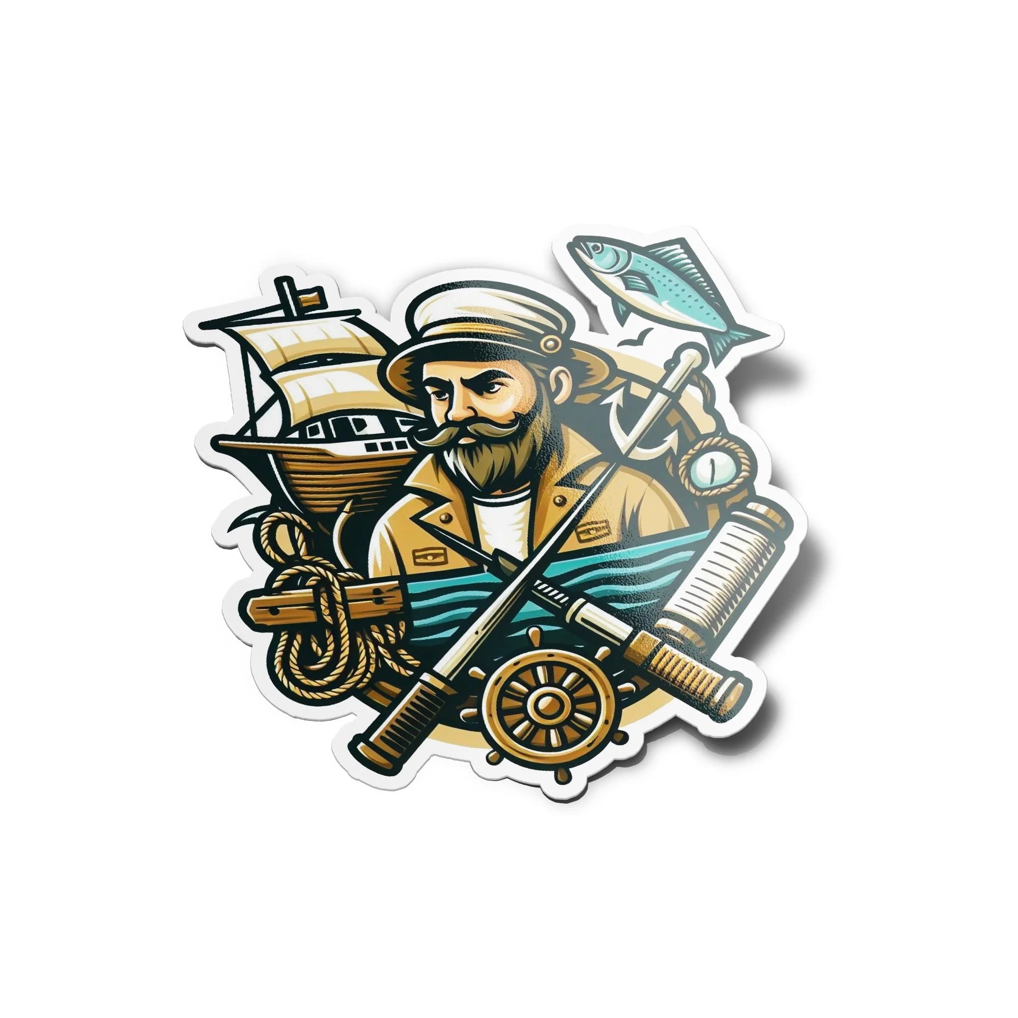 Sticker Premium Marin et Pêche - Bateau, Poisson, Accessoires Marins en Vinyle Résistant