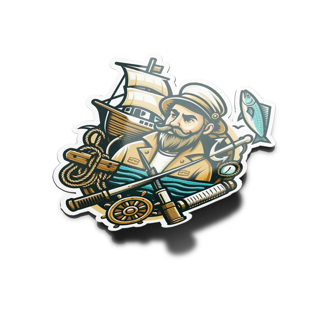 Sticker Premium Marin et Pêche - Bateau, Poisson, Accessoires Marins en Vinyle Résistant