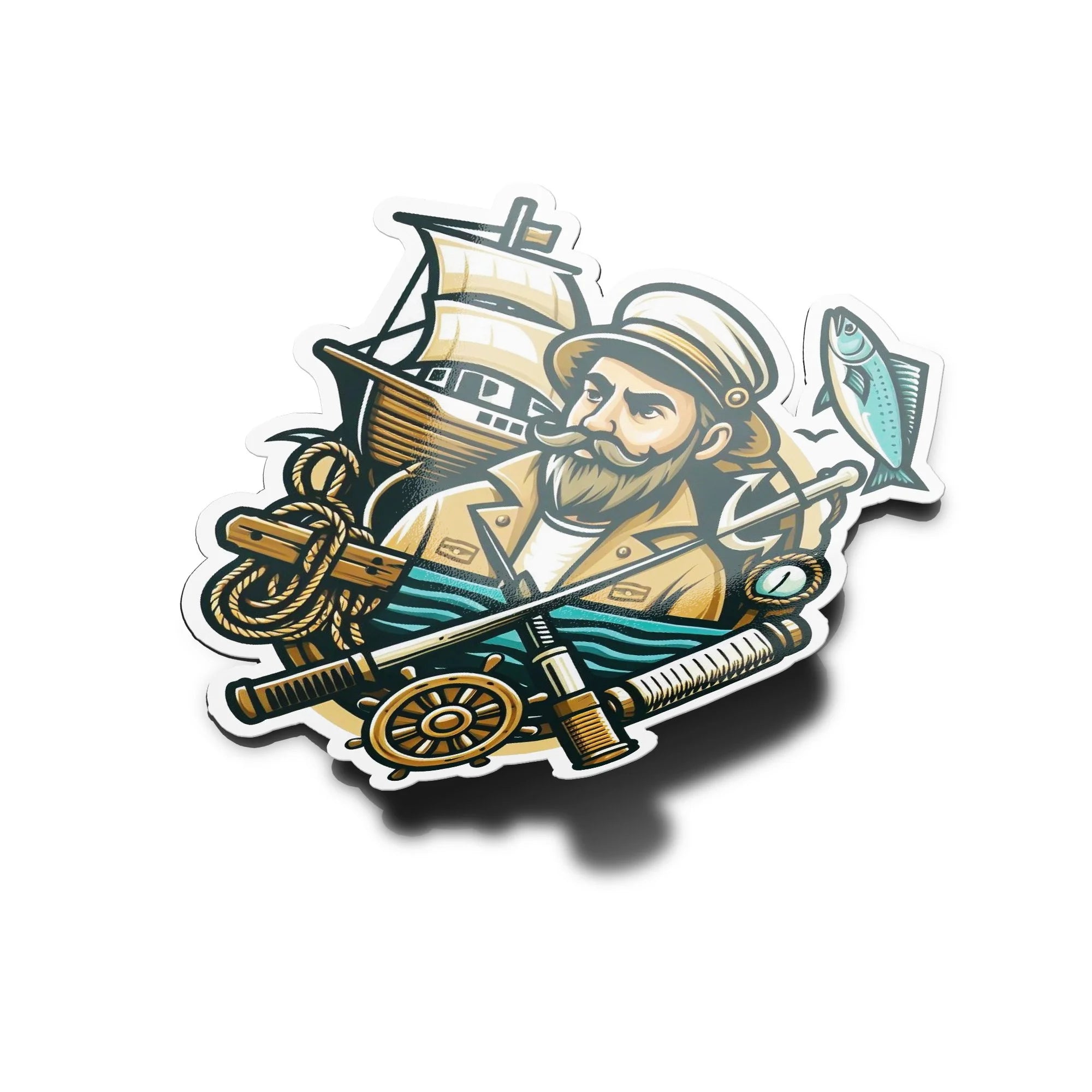 Sticker Premium Marin et Pêche - Bateau, Poisson, Accessoires Marins en Vinyle Résistant
