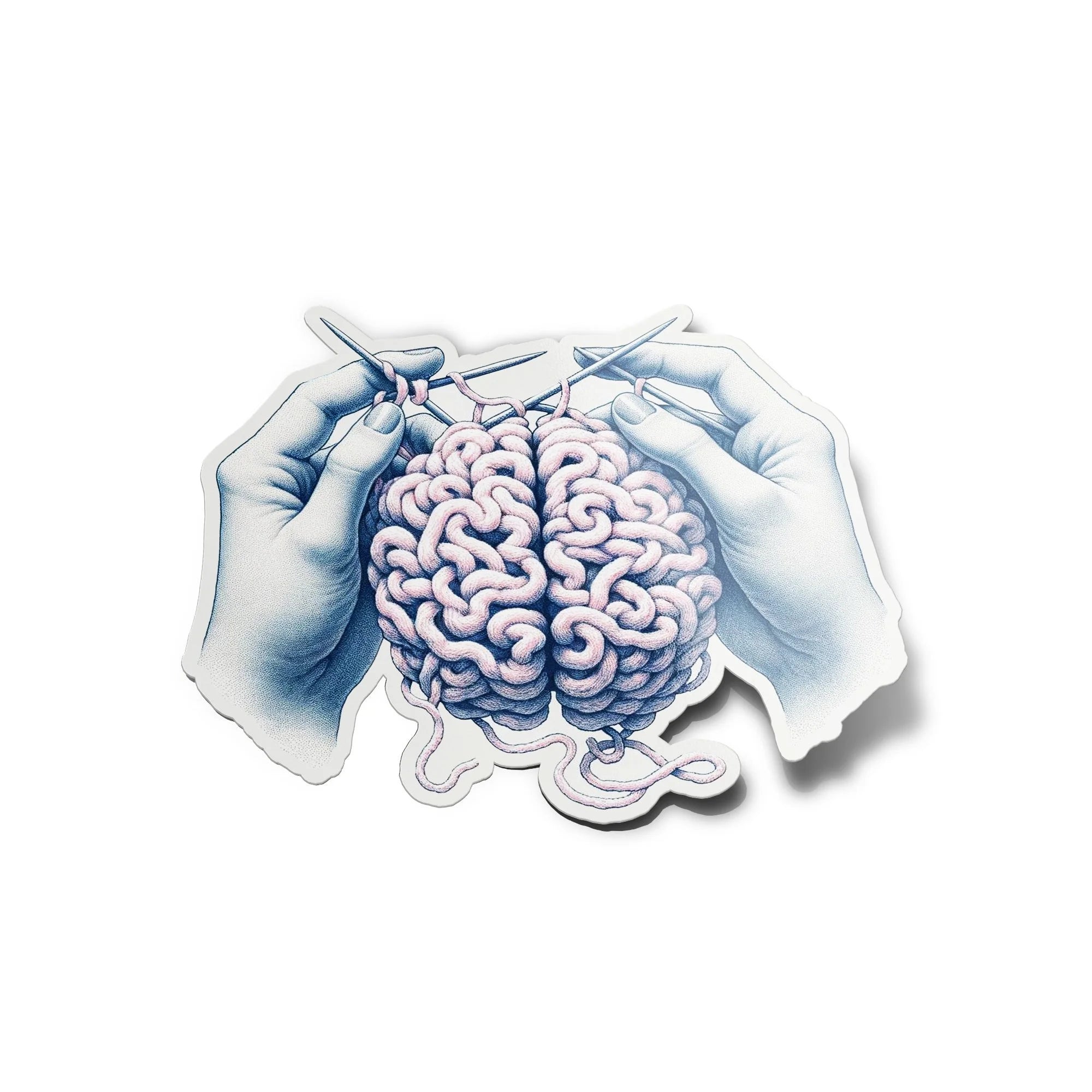 Sticker Vinyle Unique : Mains Tricotant un Cerveau - Résistant Eau/UV, Décor Mental & Anatomique